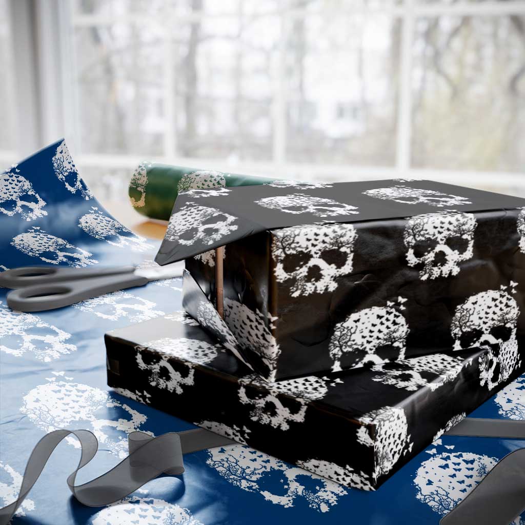 Dark Gothic Graphic Skull Floral Butterfly Wrapping Paper Roll TS12 Black Print Your Wear