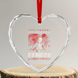 Dark Japanese Aesthetic Skeleton Meme Graphic Heart Crystal Glass Ornament I Got a Severe Case of It Is What It Is TS02 Transparent Glass 3'' Heart Print Your Wear