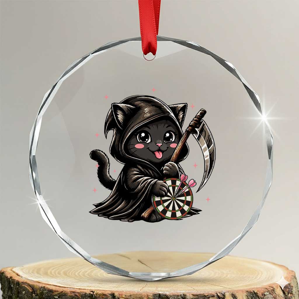 Dark Reaper Cat Throwing Darts Crystal Glass Ornament Funny Pub Game Gift TS12 Transparent Glass 3'' Circle Print Your Wear
