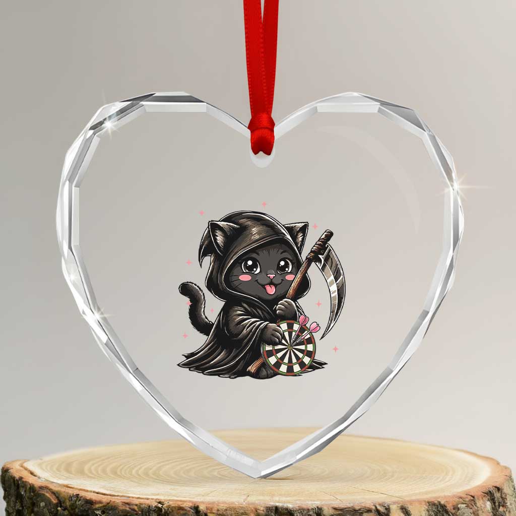 Dark Reaper Cat Throwing Darts Heart Crystal Glass Ornament Funny Pub Game Gift - Print Your Wear