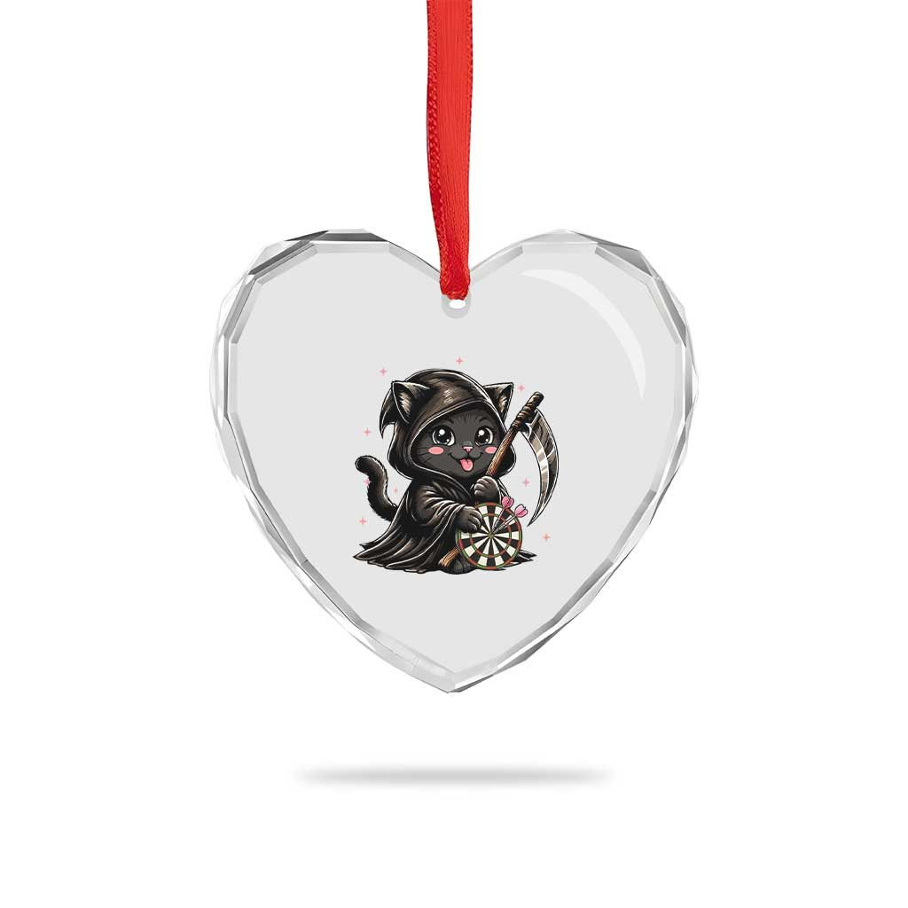 Dark Reaper Cat Throwing Darts Heart Crystal Glass Ornament Funny Pub Game Gift - Print Your Wear
