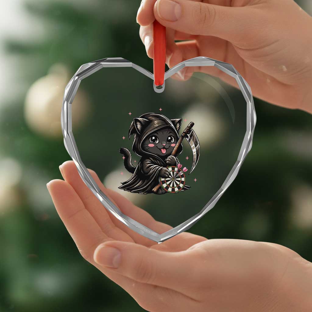 Dark Reaper Cat Throwing Darts Heart Crystal Glass Ornament Funny Pub Game Gift - Print Your Wear