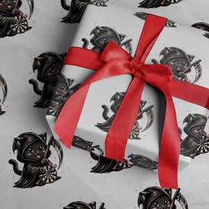 Dark Reaper Cat Throwing Darts Wrapping Paper Roll Funny Pub Game Gift - Print Your Wear