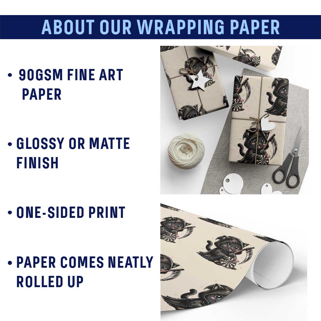 Dark Reaper Cat Throwing Darts Wrapping Paper Roll Funny Pub Game Gift - Print Your Wear