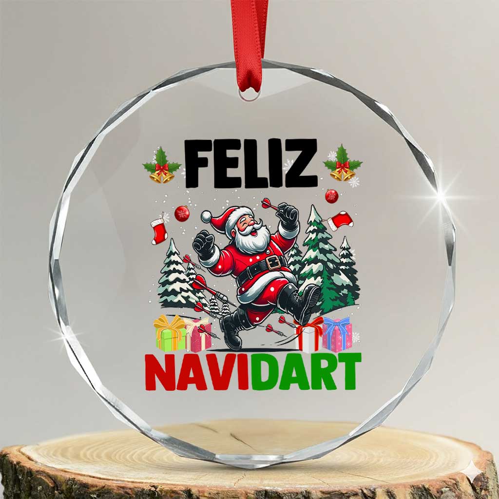 Dartist Feliz Navidart Crystal Glass Ornament Funny Santa Running From Darts Christmas Gift TS12 Transparent Glass 3'' Circle Print Your Wear