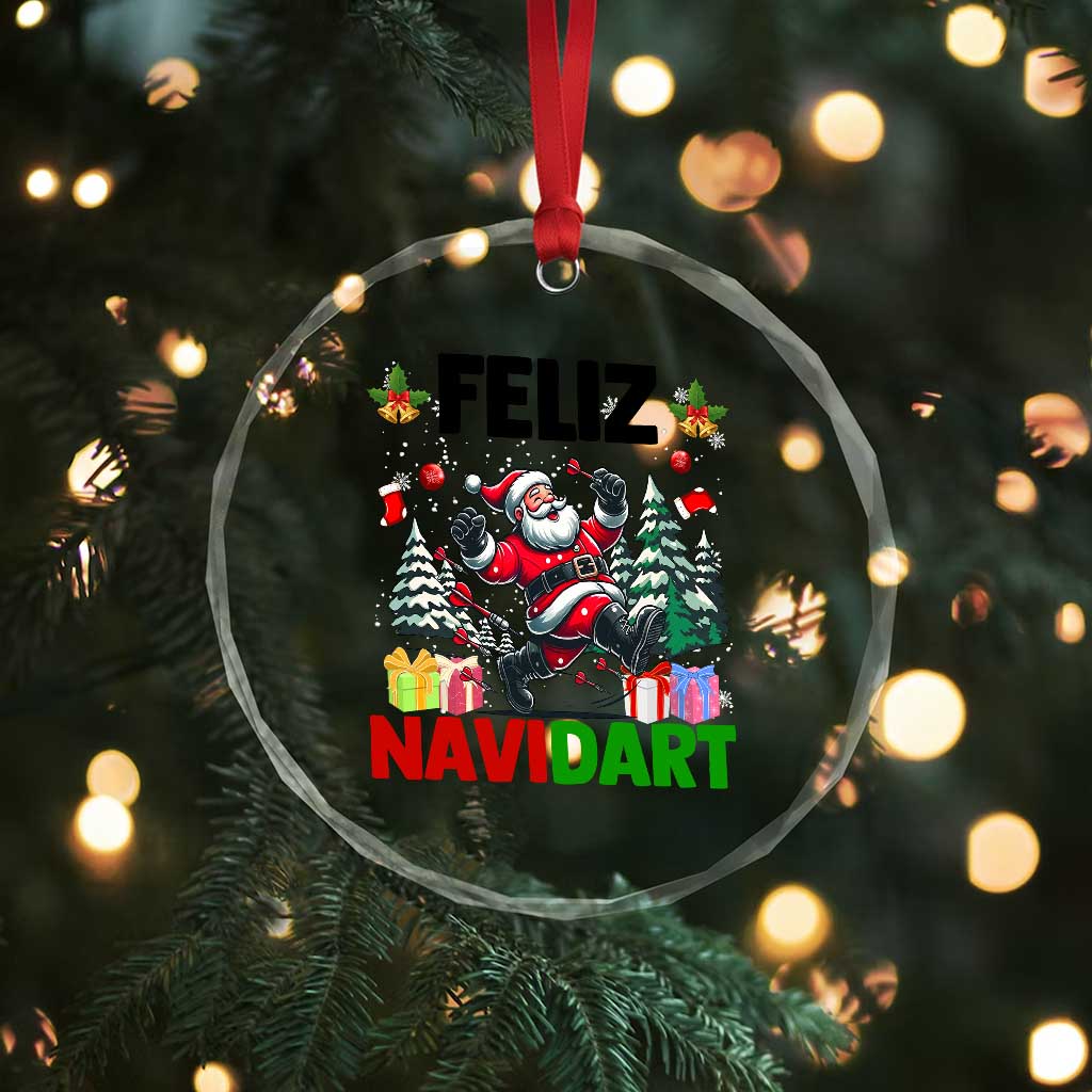 Dartist Feliz Navidart Crystal Glass Ornament Funny Santa Running From Darts Christmas Gift TS12 Print Your Wear