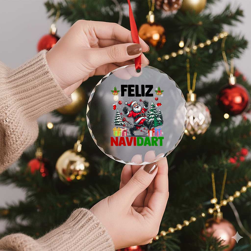 Dartist Feliz Navidart Crystal Glass Ornament Funny Santa Running From Darts Christmas Gift TS12 Print Your Wear
