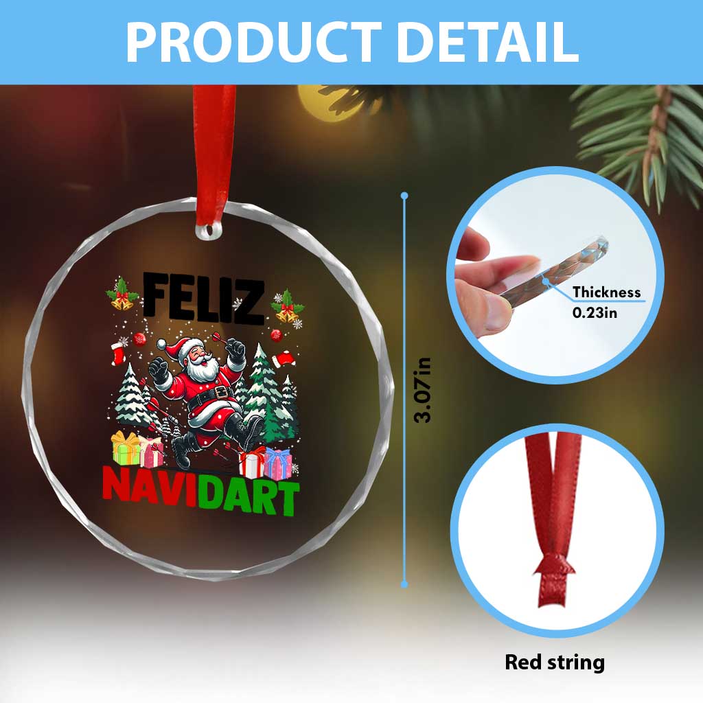 Dartist Feliz Navidart Crystal Glass Ornament Funny Santa Running From Darts Christmas Gift TS12 Print Your Wear