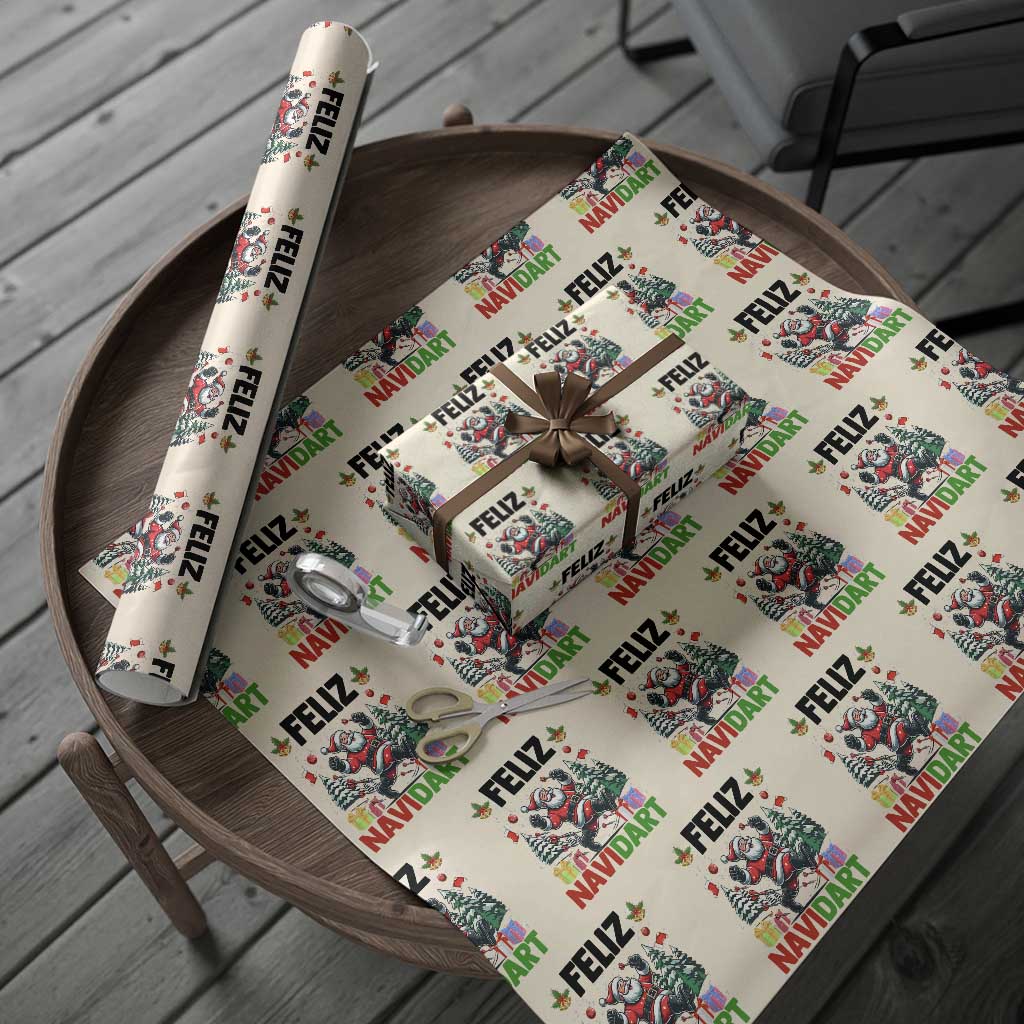 Dartist Feliz Navidart Wrapping Paper Roll Funny Santa Running From Darts Christmas Gift TS12 Beige Print Your Wear