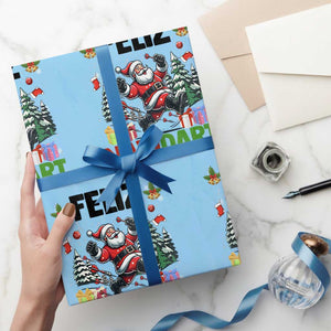 Dartist Feliz Navidart Wrapping Paper Roll Funny Santa Running From Darts Christmas Gift TS12 Light Blue Print Your Wear