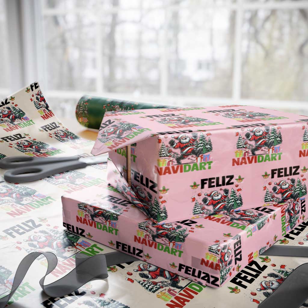 Dartist Feliz Navidart Wrapping Paper Roll Funny Santa Running From Darts Christmas Gift TS12 Light Pink Print Your Wear