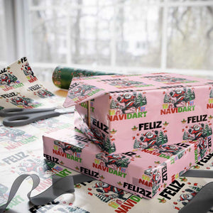 Dartist Feliz Navidart Wrapping Paper Roll Funny Santa Running From Darts Christmas Gift TS12 Light Pink Print Your Wear