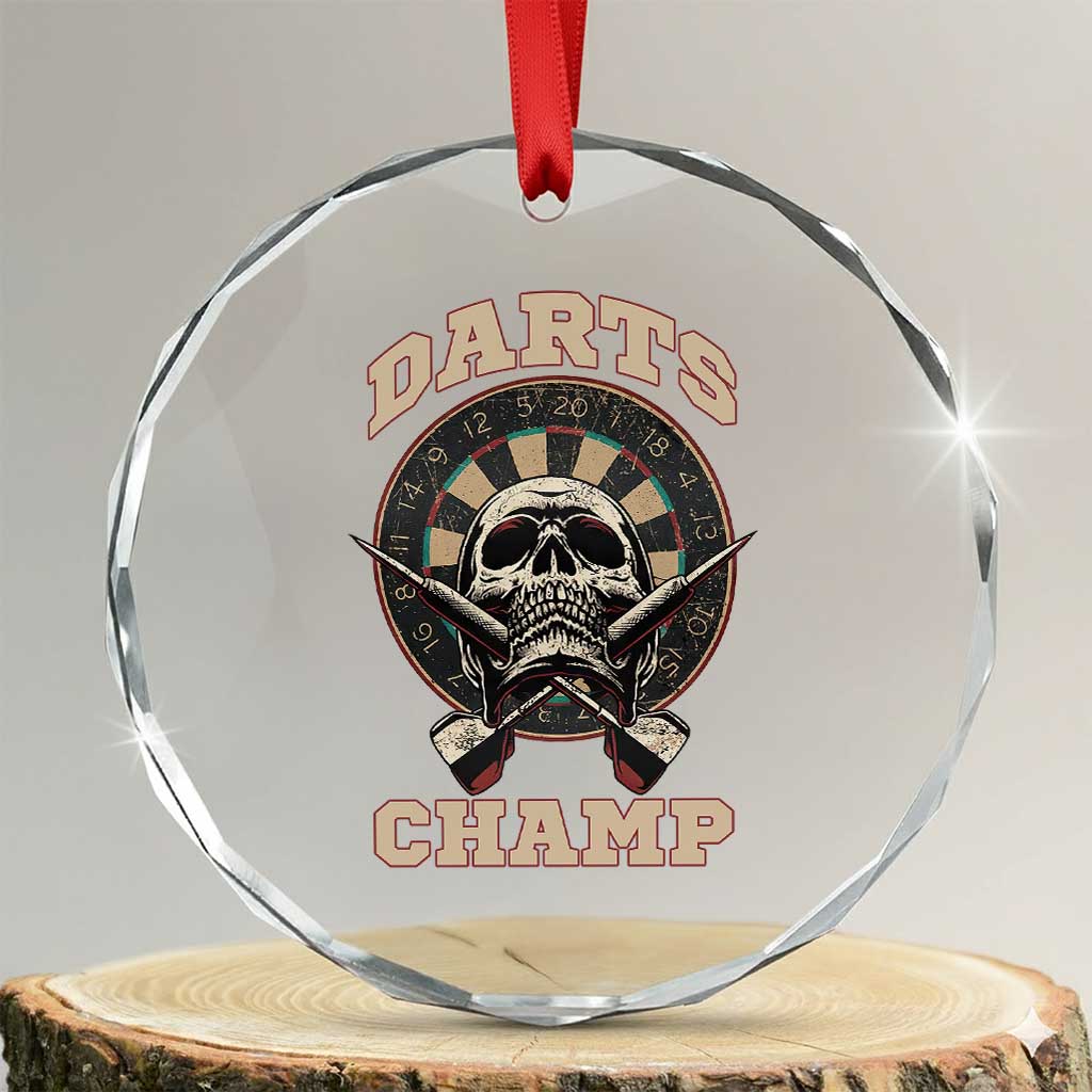 Darts Player Champion Crystal Glass Ornament Skull Dartboard Retro Style TS12 Transparent Glass 3'' Circle Print Your Wear