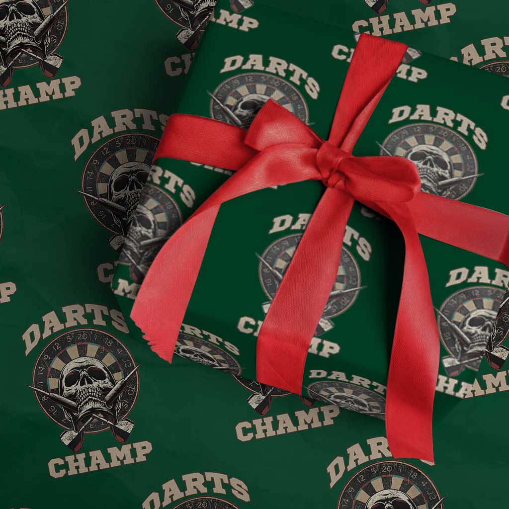 Darts Player Champion Wrapping Paper Roll Skull Dartboard Retro Style TS12 Green Print Your Wear