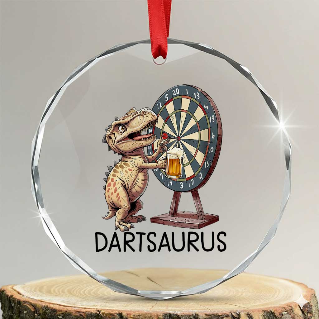 Dartsaurus Crystal Glass Ornament Funny Dinosaur Dart Player Gift TS12 Transparent Glass 3'' Circle Print Your Wear