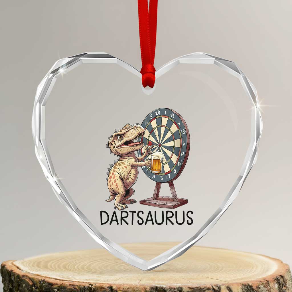 Dartsaurus Heart Crystal Glass Ornament Funny Dinosaur Dart Player Gift TS12 Transparent Glass 3'' Heart Print Your Wear
