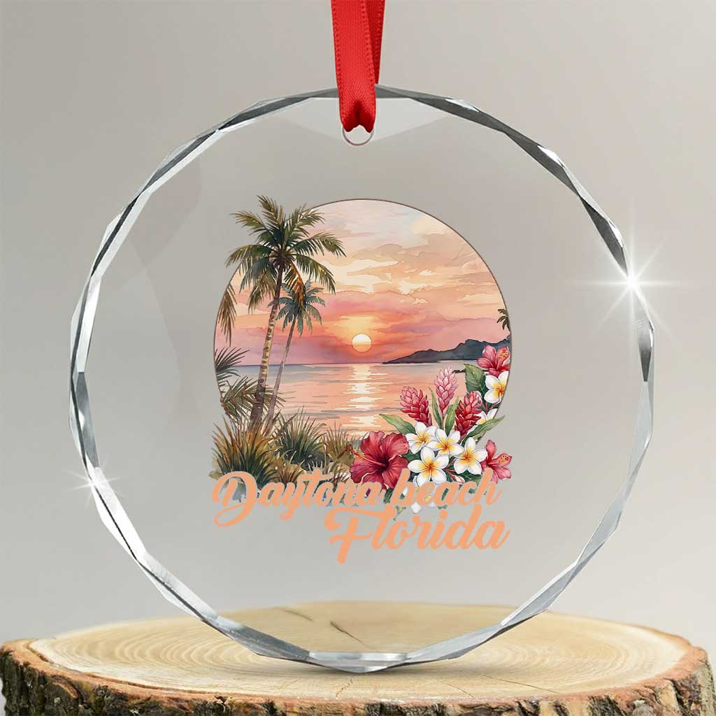 Daytona Beach Florida Crystal Glass Ornament Tropical Palm Tree Ocean Travel Gift TS12 Transparent Glass 3'' Circle Print Your Wear