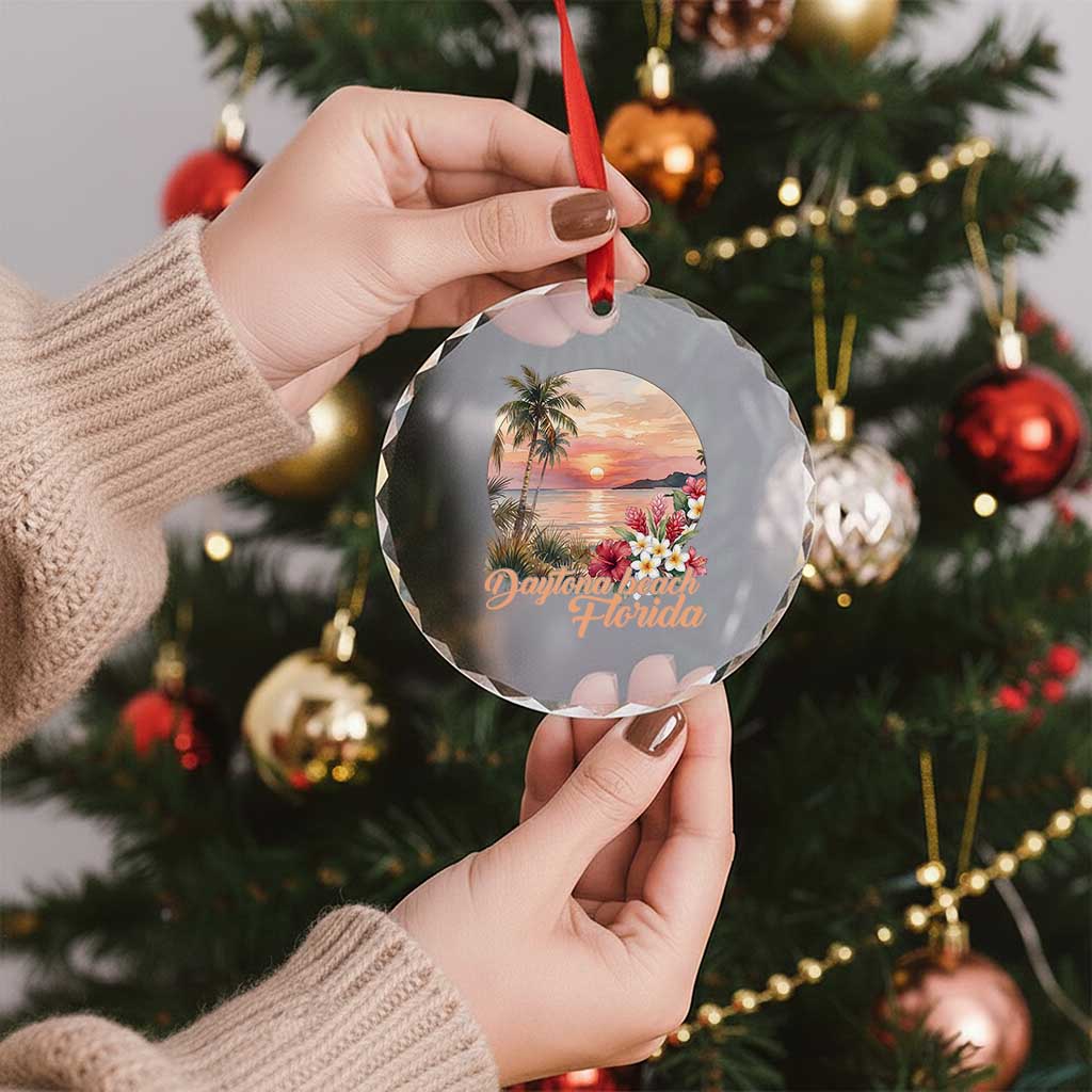 Daytona Beach Florida Crystal Glass Ornament Tropical Palm Tree Ocean Travel Gift