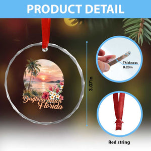 Daytona Beach Florida Crystal Glass Ornament Tropical Palm Tree Ocean Travel Gift