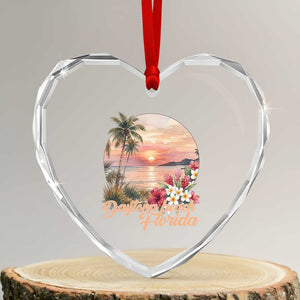 Daytona Beach Florida Heart Crystal Glass Ornament Tropical Palm Tree Ocean Travel Gift