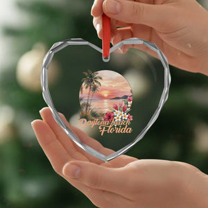 Daytona Beach Florida Heart Crystal Glass Ornament Tropical Palm Tree Ocean Travel Gift