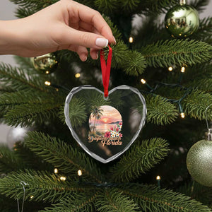 Daytona Beach Florida Heart Crystal Glass Ornament Tropical Palm Tree Ocean Travel Gift