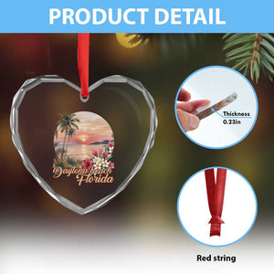 Daytona Beach Florida Heart Crystal Glass Ornament Tropical Palm Tree Ocean Travel Gift
