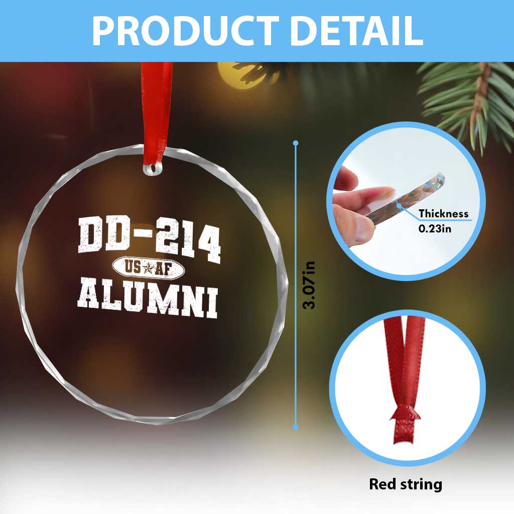 DD-214 US Air Force Alumni Crystal Glass Ornament US Military Veteran Retired TS10 Print Your Wear
