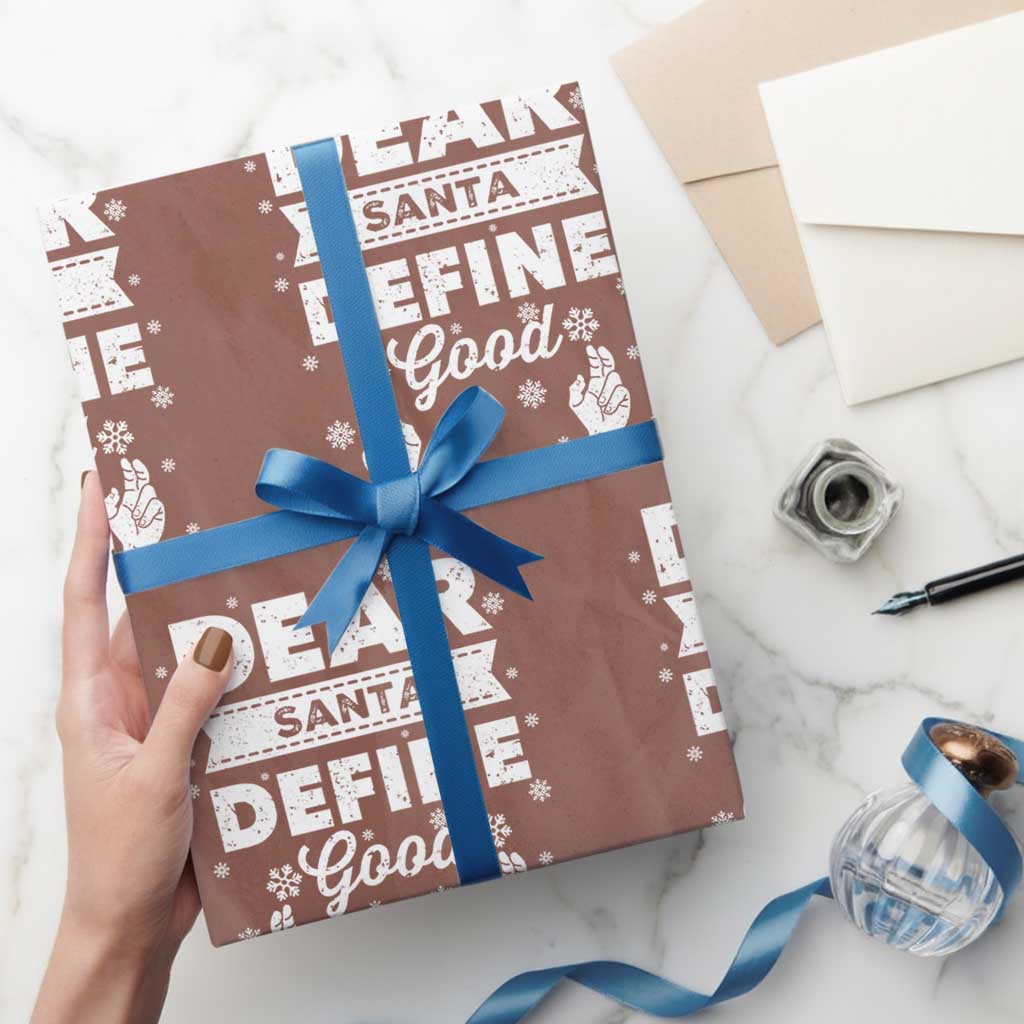 Dear Santa Christmas Wrapping Paper Roll Naughty Nice Funny Funny Family Xmas Pajamas TS10 Mocha Print Your Wear