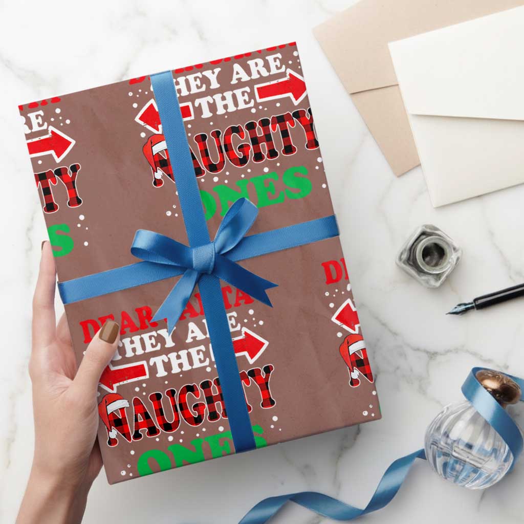 Dear Santa They Naughty Ones Wrapping Paper Roll Christmas Red Plaid Pajamas PJ Xmas Gifts TS10 Mocha Print Your Wear