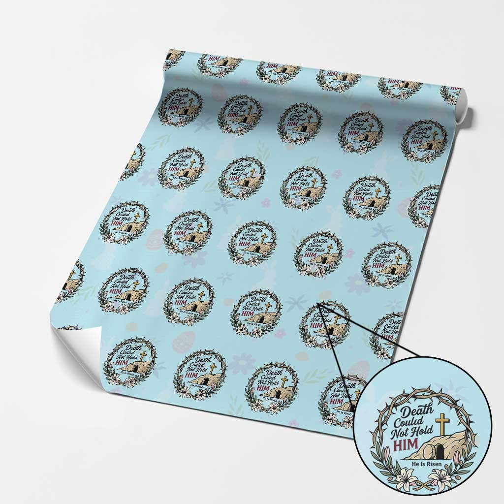 Death Could Not Hold Him Jesus Christian Easter Wrapping Paper Roll He Is Risen Faith Message TS02 Light Blue Print Your Wear