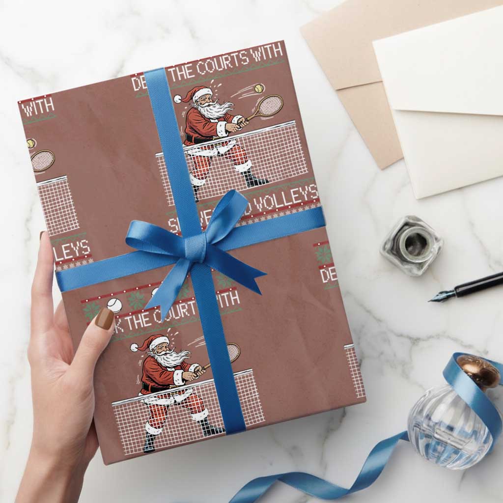 Deck The Courts With Serves And Volleys Wrapping Paper Roll Funny Tennis Ugly Christmas TS12 Mocha Print Your Wear