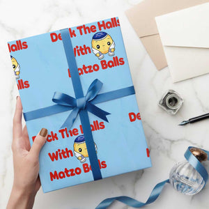 Deck The Halls With Matzo Balls Wrapping Paper Roll Religious Jewish Holiday Gift TS12 Light Blue Print Your Wear