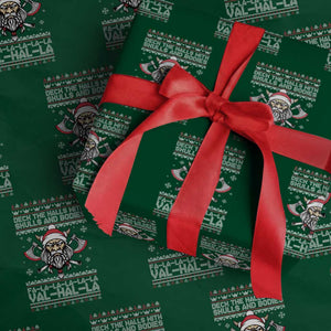 Deck The Halls With Skulls and Bodies Wrapping Paper Roll Viking Christmas Fa La La Valhalla TS02 Green Print Your Wear