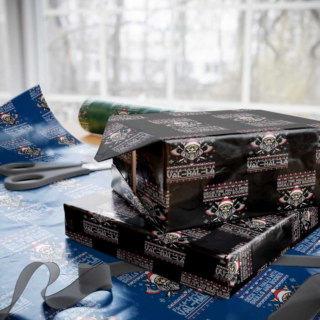 Deck The Halls With Skulls and Bodies Wrapping Paper Roll Viking Christmas Fa La La Valhalla TS02 Black Print Your Wear