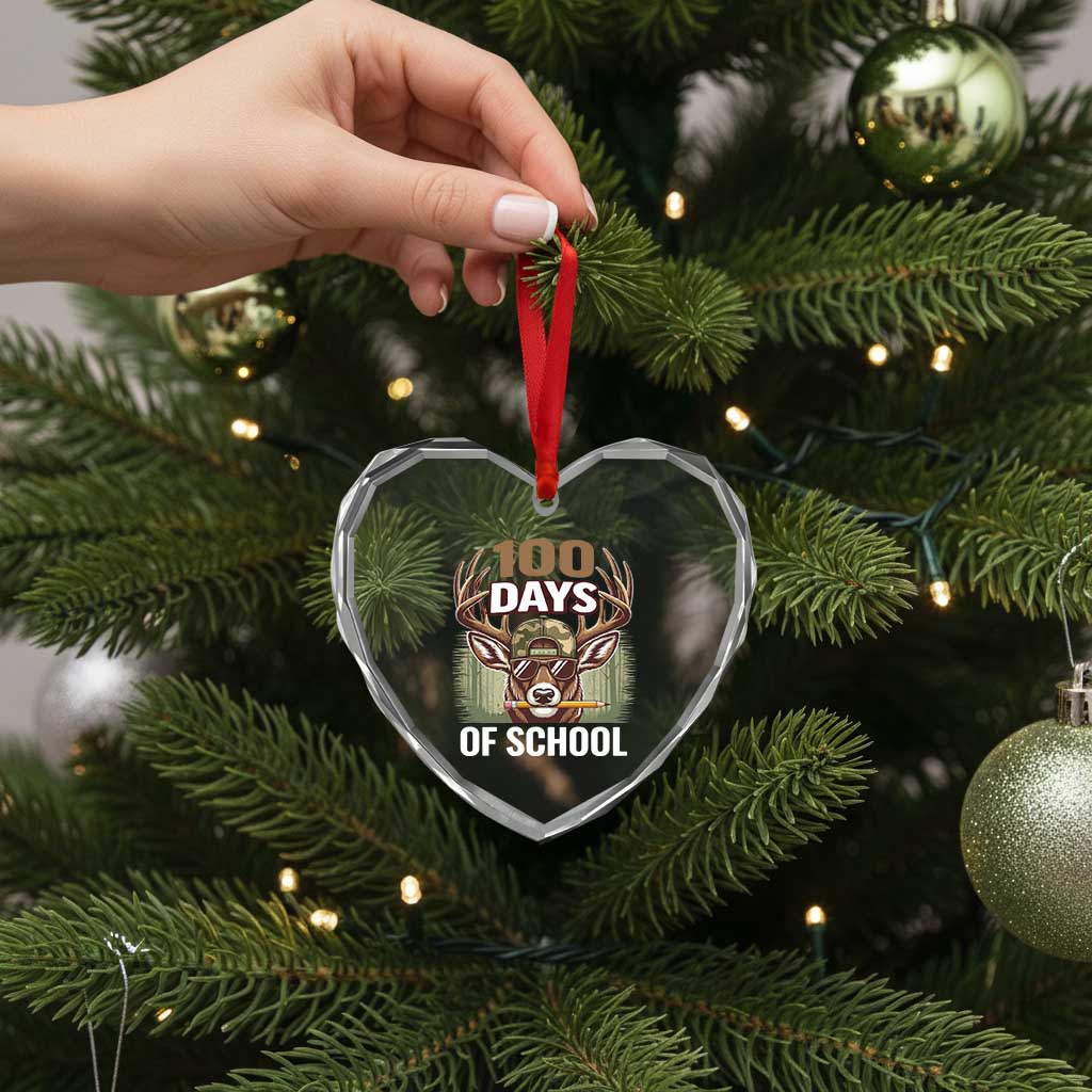 Deer 100 Days Of School Heart Crystal Glass Ornament Camo Bucked 100 Days Smarter TS10 Print Your Wear
