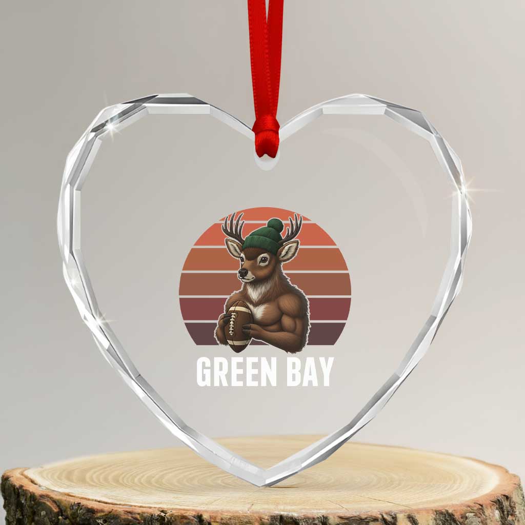 Deer Green Bay Football Heart Crystal Glass Ornament Retro Vintage Style TS12 Transparent Glass 3'' Heart Print Your Wear