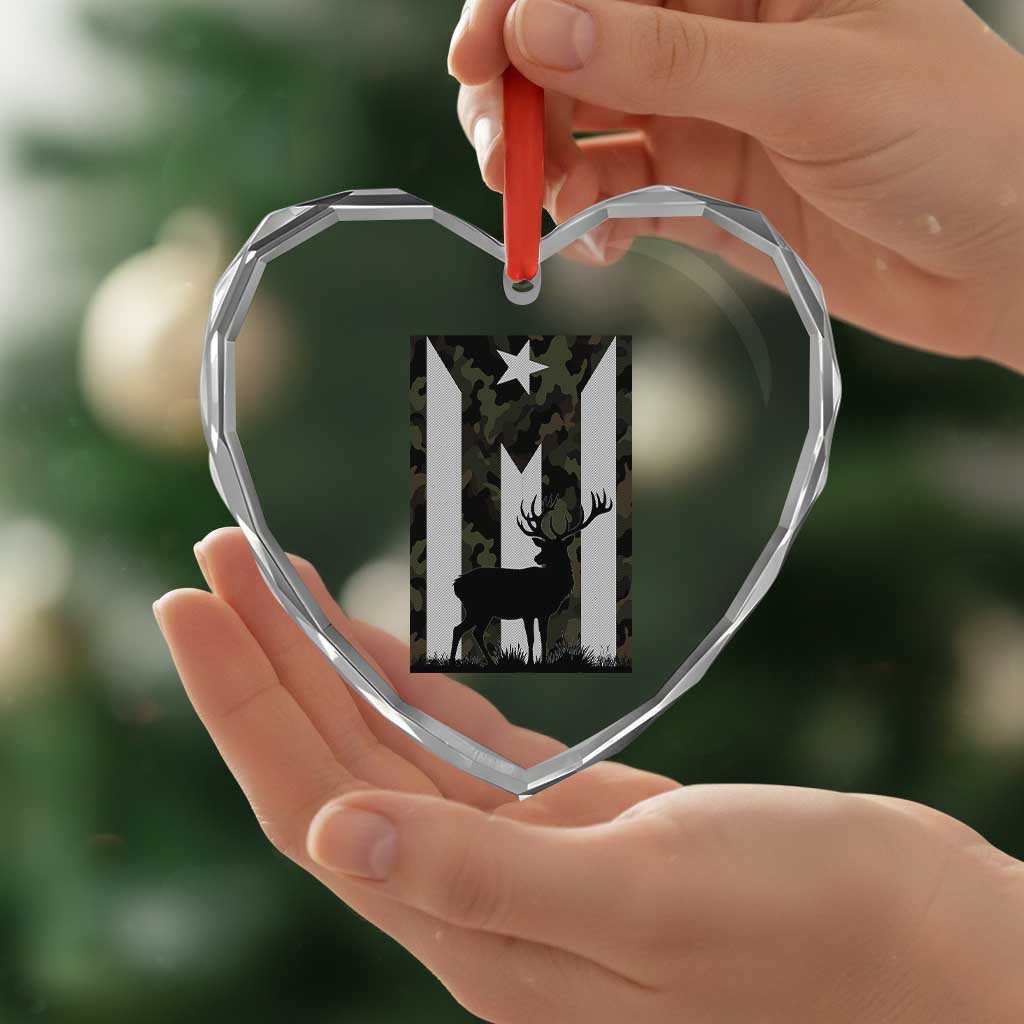 Deer Hunting Camo Puerto Rican Flag Heart Crystal Glass Ornament Boricua Hunters TS10 Print Your Wear