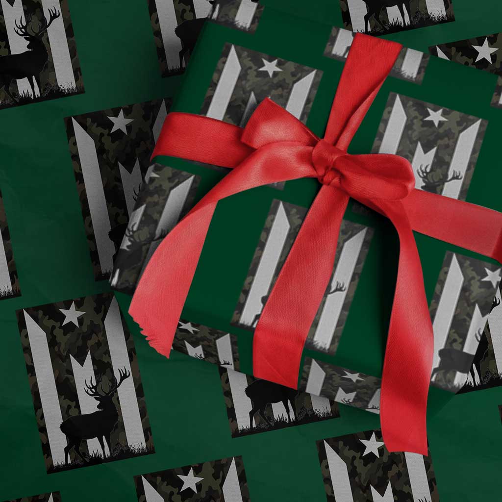 Deer Hunting Camo Puerto Rican Flag Wrapping Paper Roll Boricua Hunters TS10 Green Print Your Wear