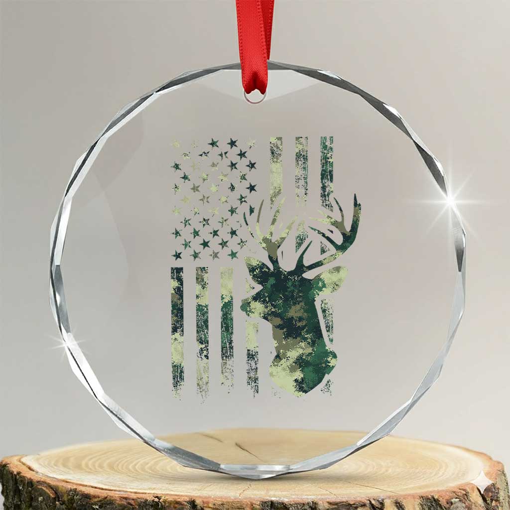 Deer Hunting Camouflage Crystal Glass Ornament Camo US Flag TS02 Transparent Glass 3'' Circle Print Your Wear