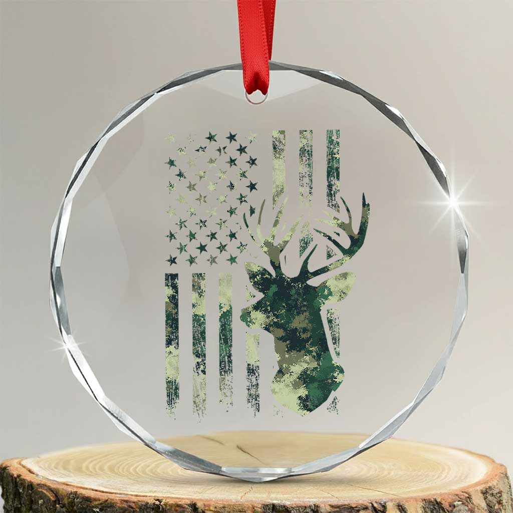 Deer Hunting Camouflage Crystal Glass Ornament Camo US Flag TS02 Transparent Glass 3'' Circle Print Your Wear