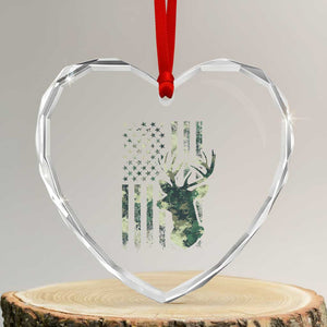 Deer Hunting Camouflage Heart Crystal Glass Ornament Camo US Flag TS02 Transparent Glass 3'' Heart Print Your Wear