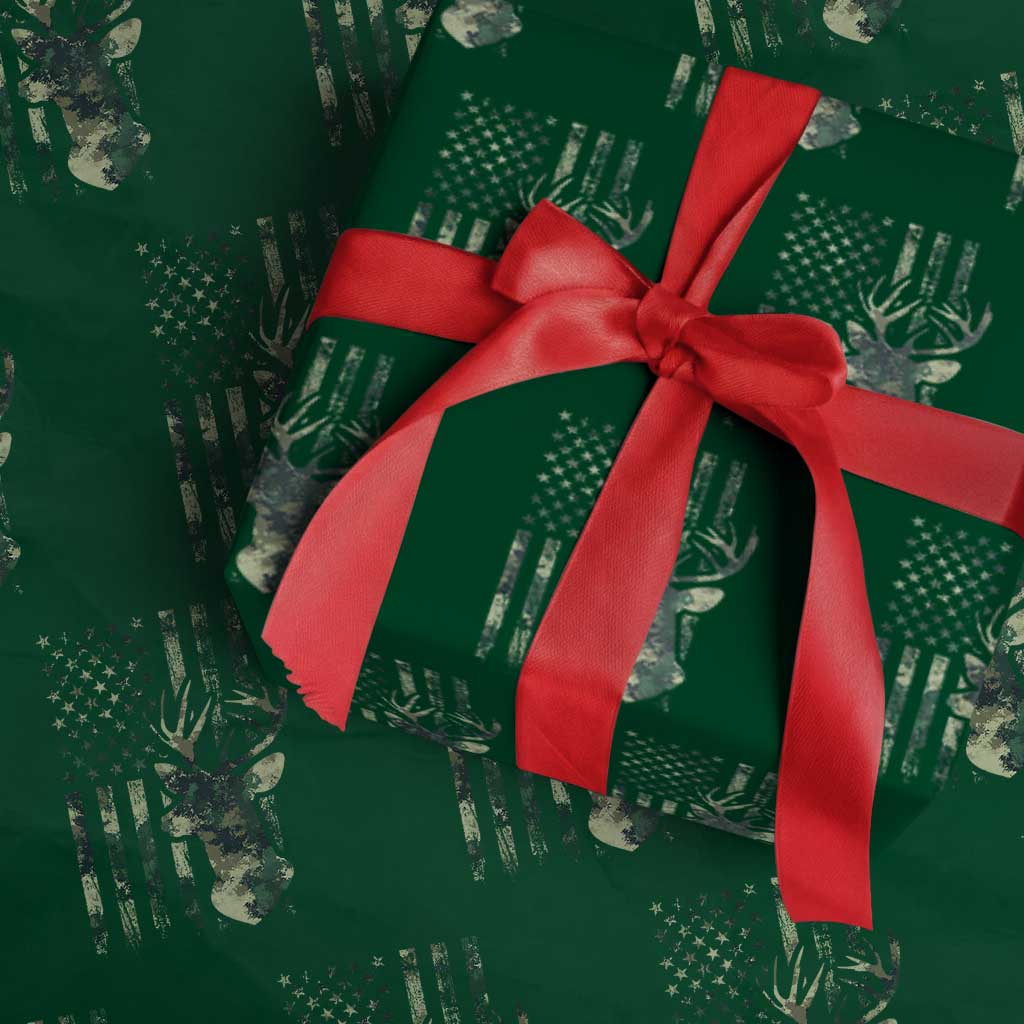 Deer Hunting Camouflage Wrapping Paper Roll Camo US Flag TS02 Green Print Your Wear