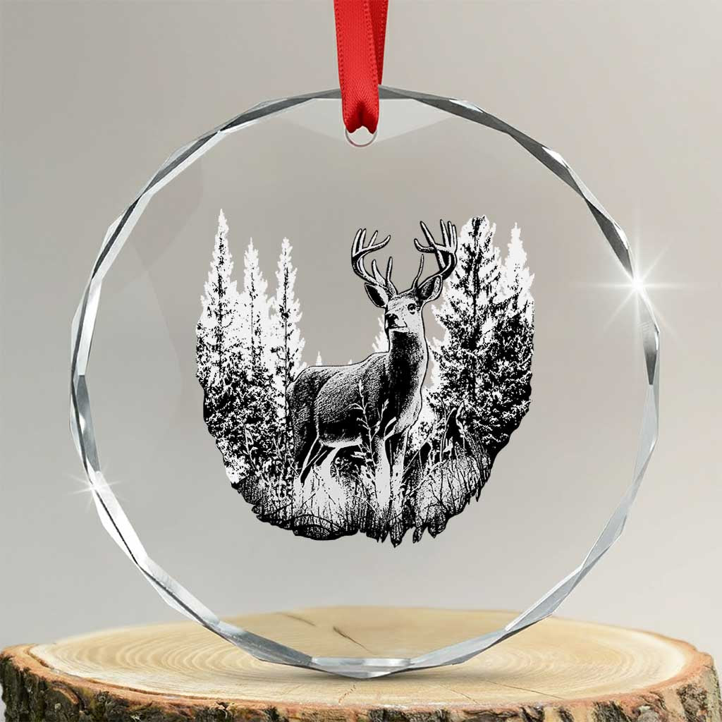Deer Hunting Crystal Glass Ornament Deer Forest Nature Lover Stag Hunter TS02 Transparent Glass 3'' Circle Print Your Wear