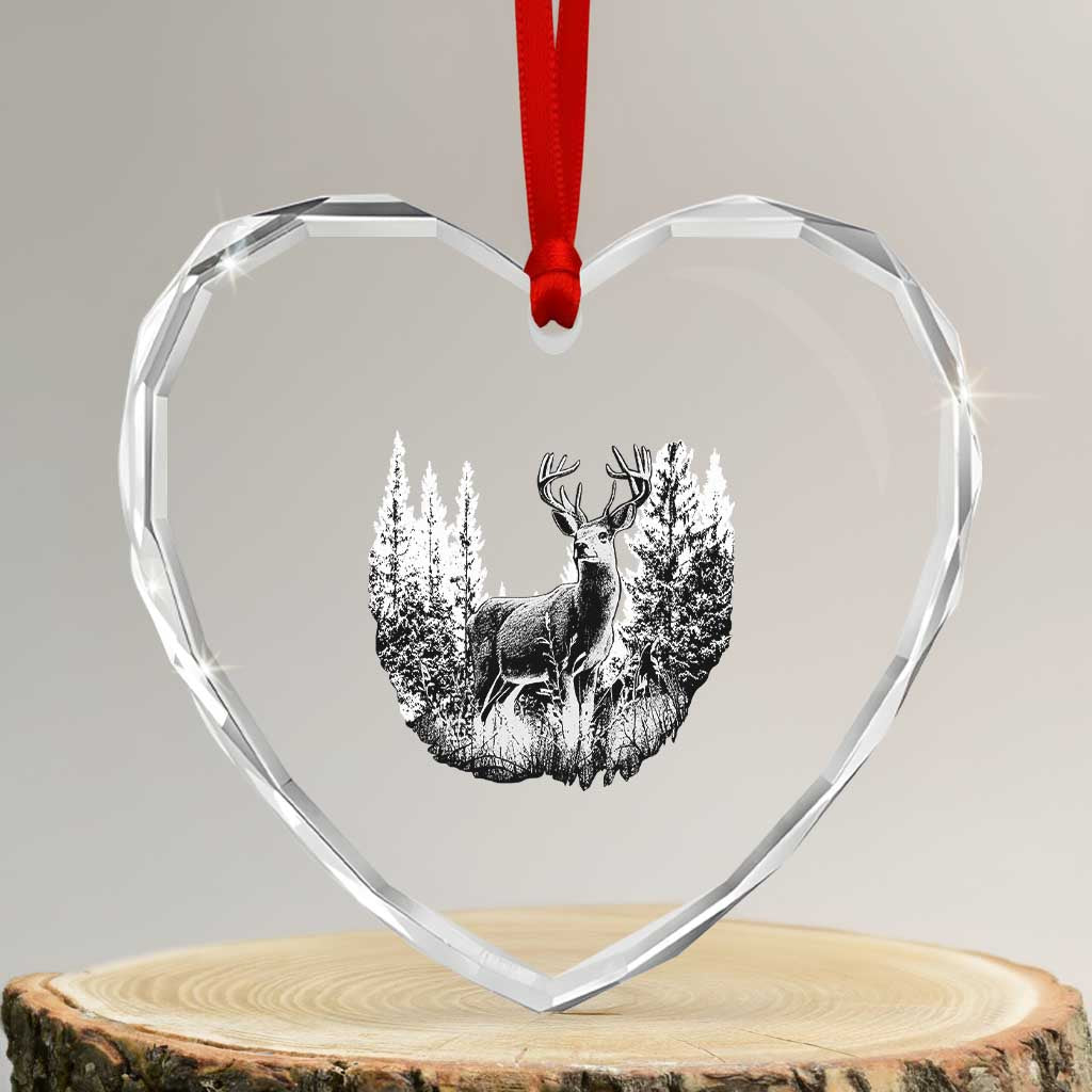 Deer Hunting Heart Crystal Glass Ornament Deer Forest Nature Lover Stag Hunter TS02 Transparent Glass 3'' Heart Print Your Wear