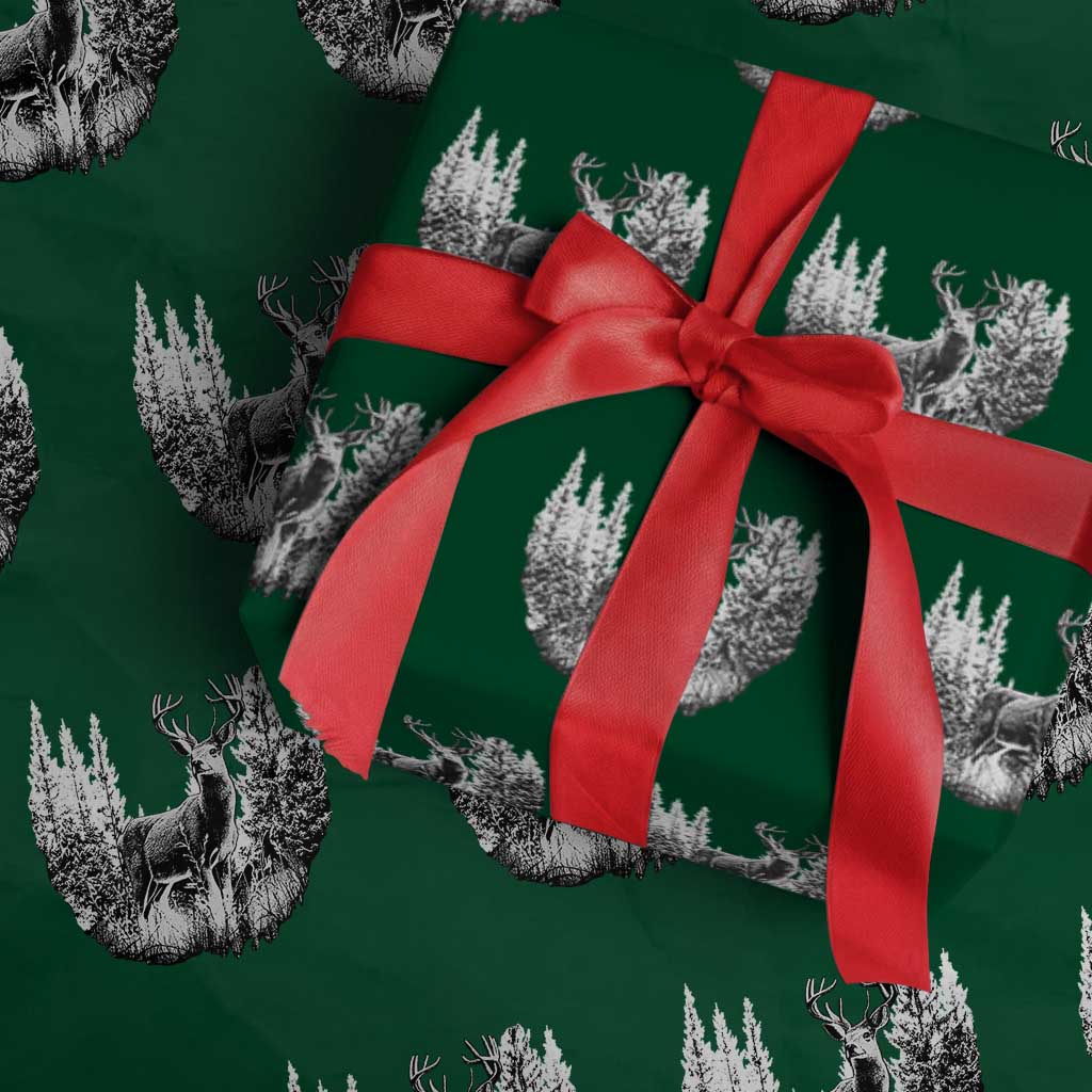 Deer Hunting Wrapping Paper Roll Deer Forest Nature Lover Stag Hunter TS02 Green Print Your Wear