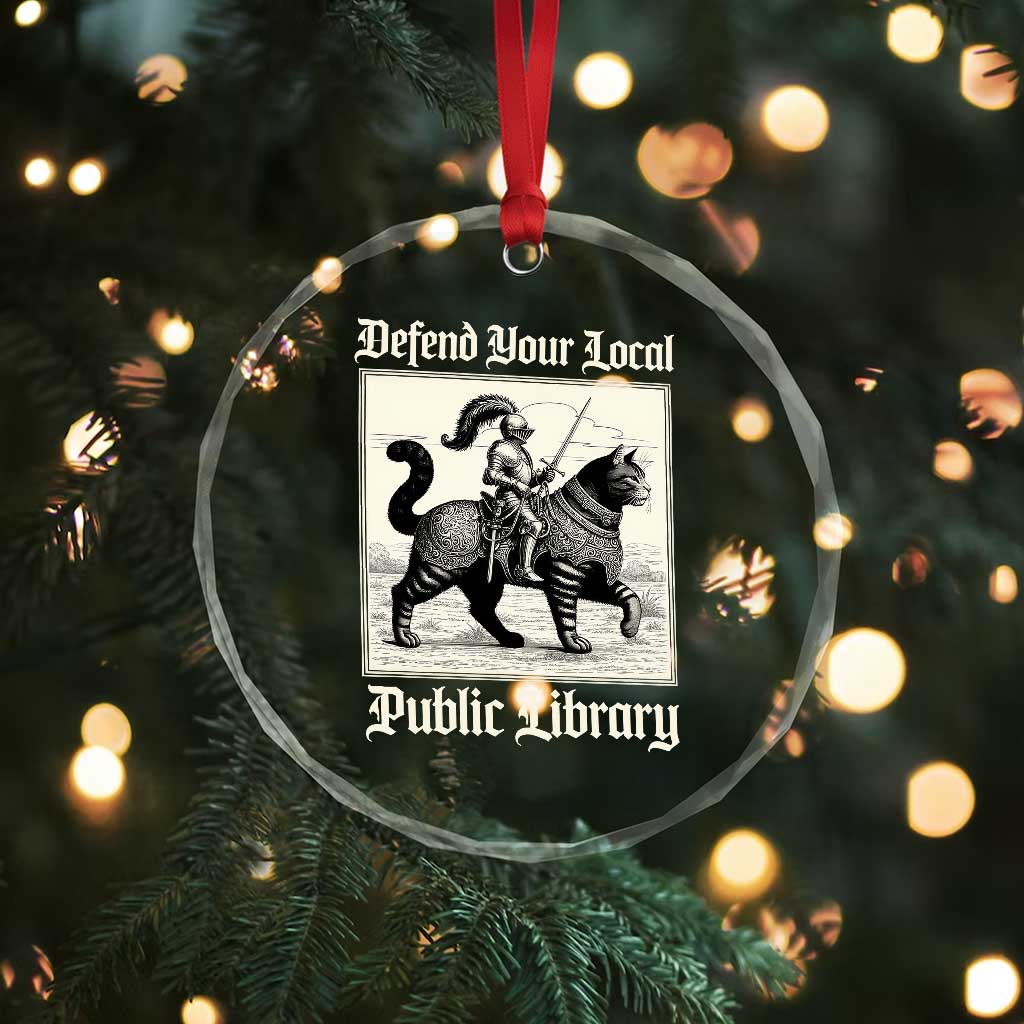 Defend Your Local Public Library Crystal Glass Ornament Knight Cat for Fantasy Book Lovers TS11 Print Your Wear