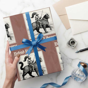 Defend Your Local Public Library Wrapping Paper Roll Knight Cat for Fantasy Book Lovers TS11 Mocha Print Your Wear