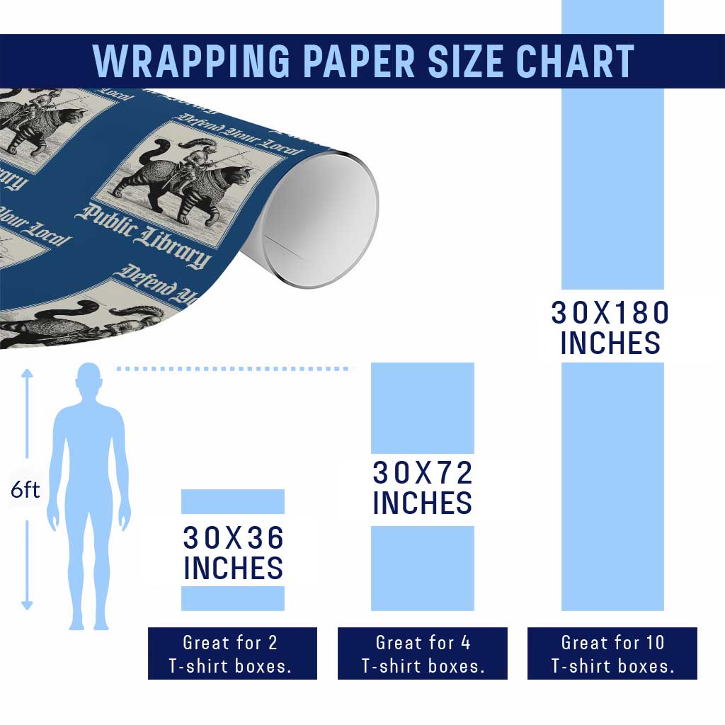 Defend Your Local Public Library Wrapping Paper Roll Knight Cat for Fantasy Book Lovers TS11 Print Your Wear