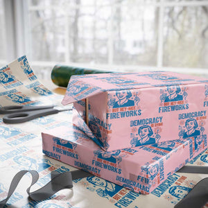 Democracy Is Dying But Hey Nice Fireworks Wrapping Paper Roll Funny Retro 4th of July Political Humor TS02 Light Pink Print Your Wear